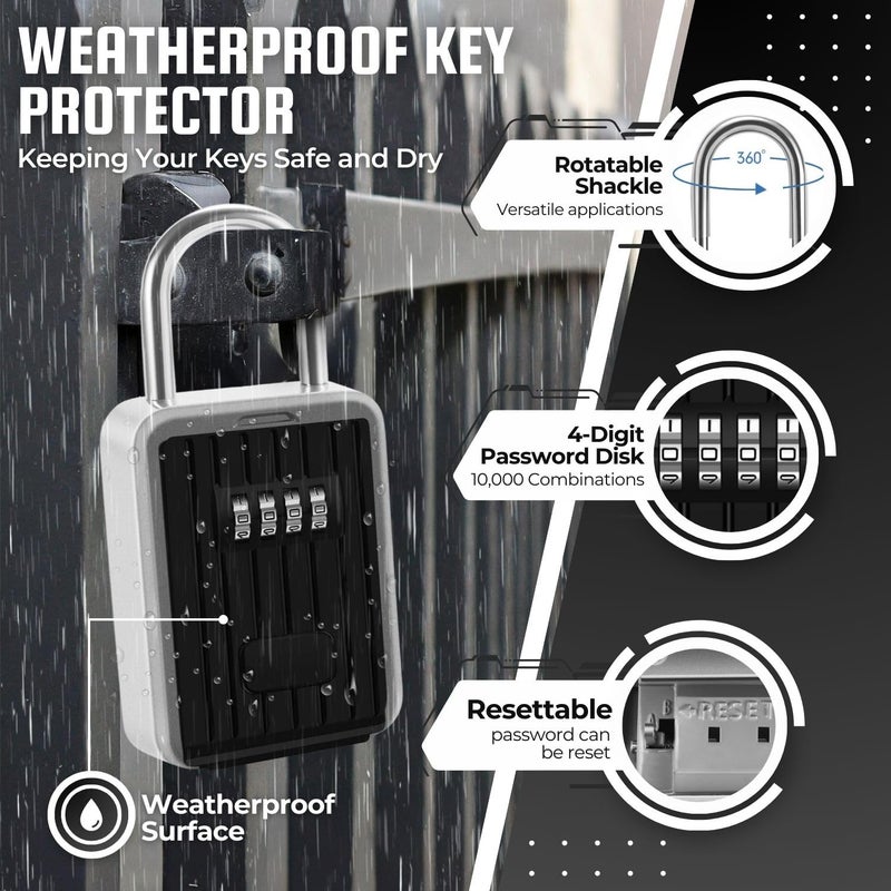 Flexzion Key Lock Box - Portable Lockbox for Keys Outdoor - 4 Digit Code Combination Lock Box for Key Safe Security - Weather Rust Resistant Key Lock Box for Outside, Car, Door, House, Travel - Image 4